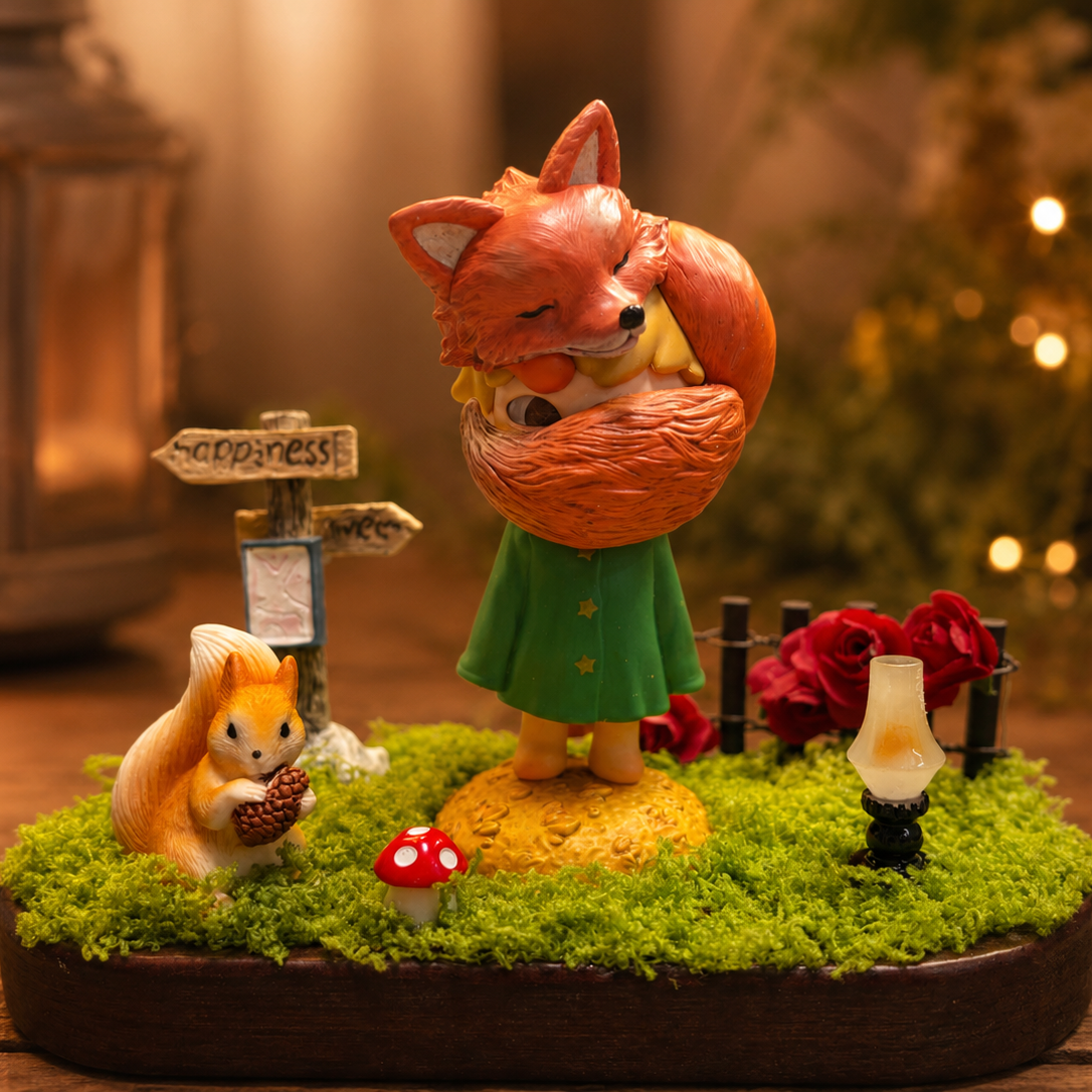 Handmade Hir0n0 The Fox Walnut Wood Display Decor — Cozy Forest Grassland Scene