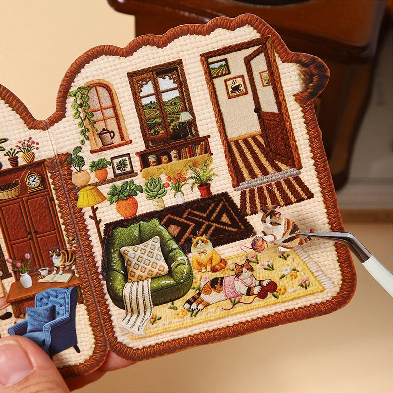 Embroidered Storefronts: Foldable Sticker Scene Collection