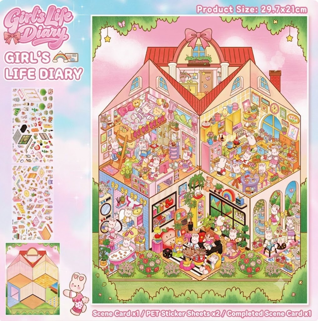【Free Shipping Over $20】GIRL'S LIFE DIARY 3D Diorama Scene Sticker