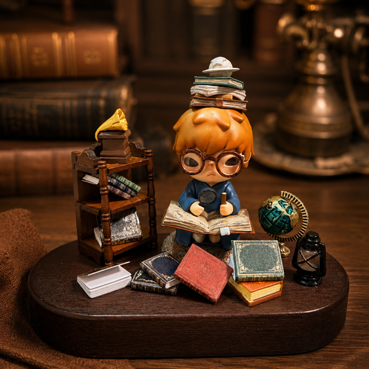 Handmade Hir0n0 The Geographer Walnut Wood Display Decor — Vintage Scholar Study Scene