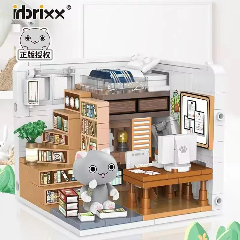 Creative Inbrixx Cats Room Building Blocks Anime Scene DIY House Bed TV Assembly Bricks Decoration Education Toys for Girl Gift