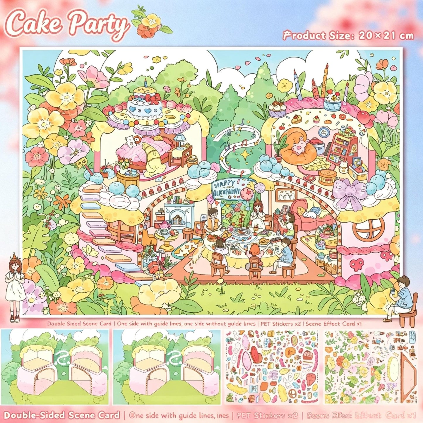 【Free Shipping Over $20】cake party 3D Diorama Scene Sticker