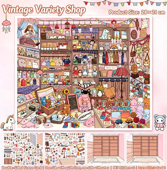 【Free Shipping Over $20】Vintage Variety Shop 3D Diorama Scene Sticker