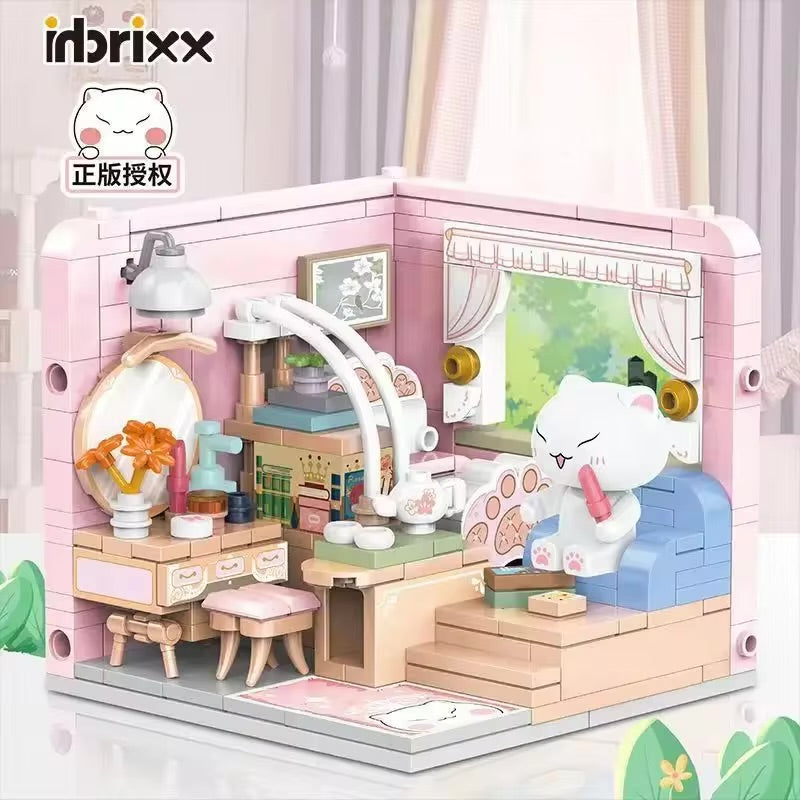 Creative Inbrixx Cats Room Building Blocks Anime Scene DIY House Bed TV Assembly Bricks Decoration Education Toys for Girl Gift