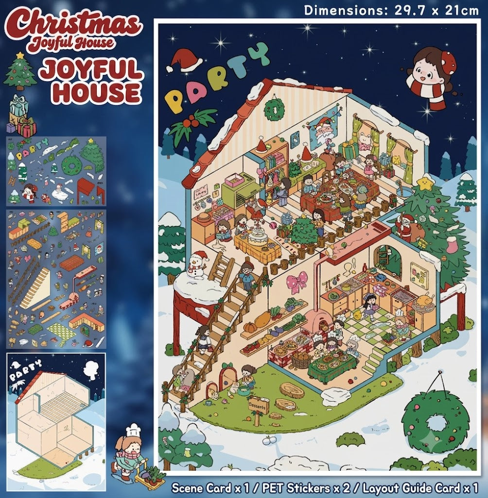 【Free Shipping Over $20】Christimnas Joyful House 3D Diorama Scene Sticker
