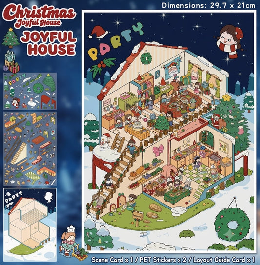 【Free Shipping Over $20】Christimnas Joyful House 3D Diorama Scene Sticker