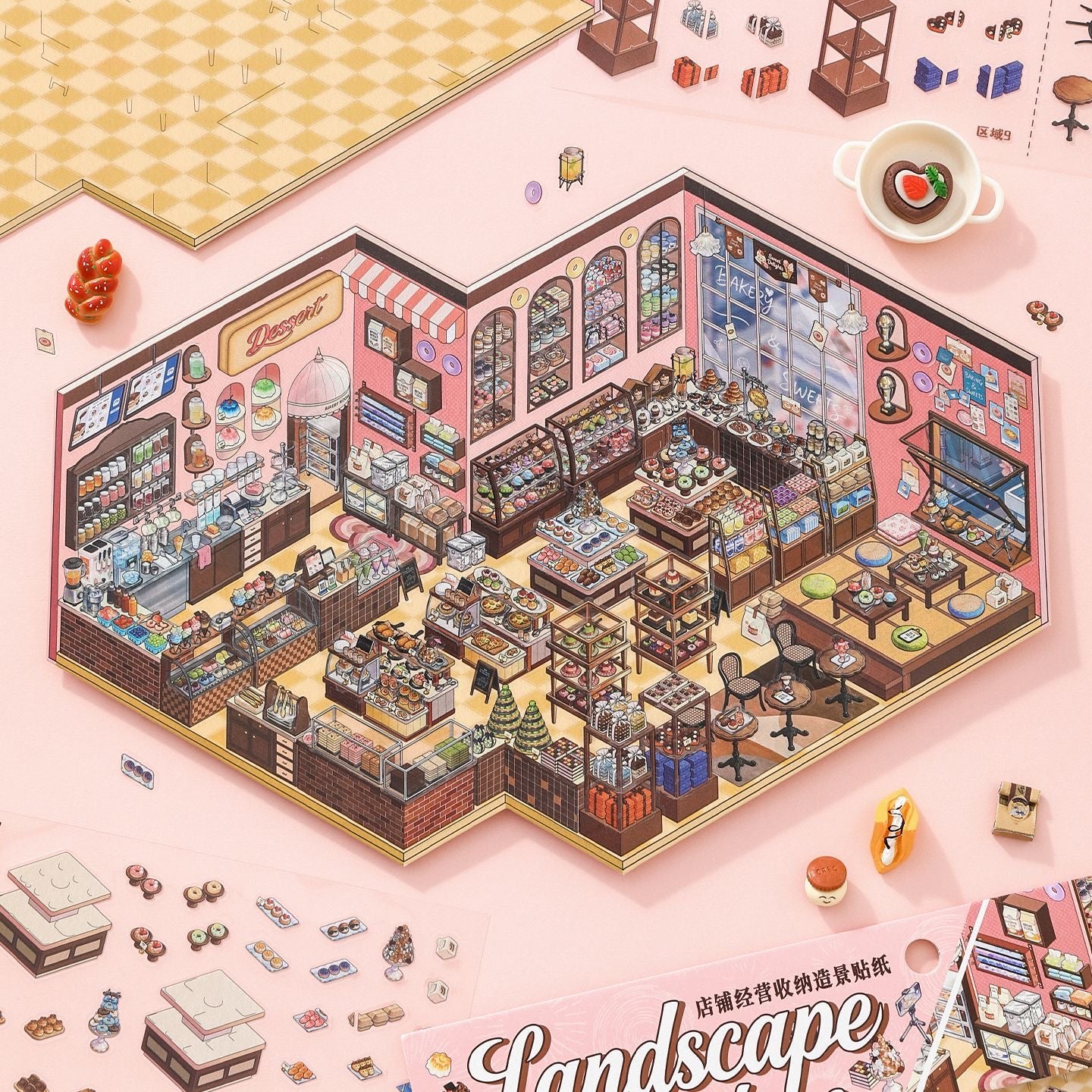 Xinmo Store Management & Storage Scene-Building 6.0 – Stacking and Collage Scene Stickers for Cafés, Dessert Shops