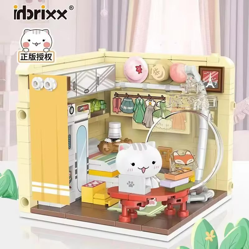 Creative Inbrixx Cats Room Building Blocks Anime Scene DIY House Bed TV Assembly Bricks Decoration Education Toys for Girl Gift