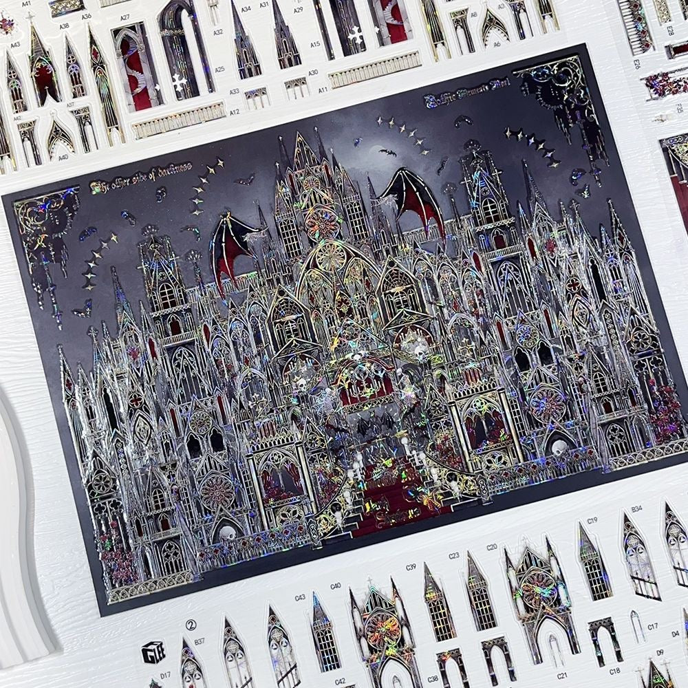 Mu Yao · Li Fugui Shell-Luster Spring Deity Temple & Nocturnal Holy City Castle Scene Diorama Sticker Set