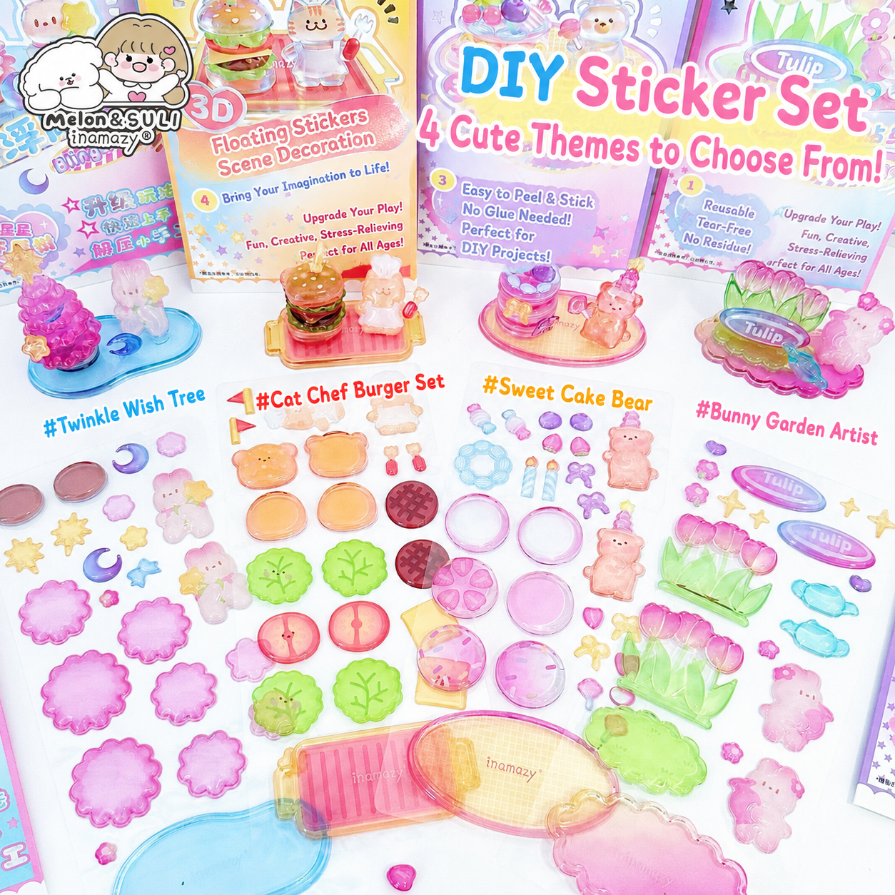 Inamazy 3D Embossed Stacking Stickers – DIY Handmade Ornaments, Stress-Relieving Educational Toy for Kids, Miniature Scene-Building Craft