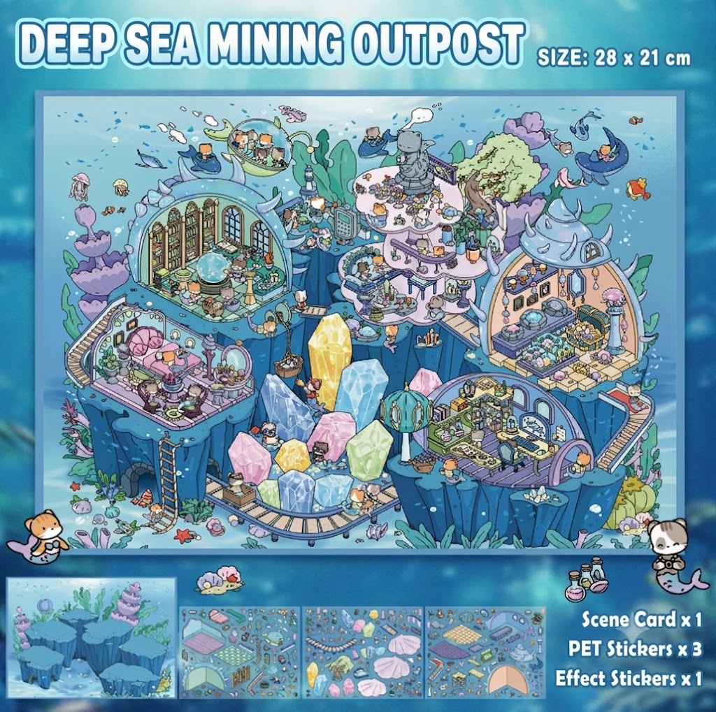 【Free Shipping Over $20】DEEP SEA MINING OUTPOST 3D Diorama Scene Sticker