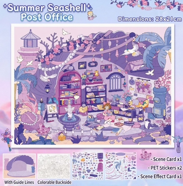 【Free Shipping Over $20】Summer Seashell Post Office 3D Diorama Scene Sticker