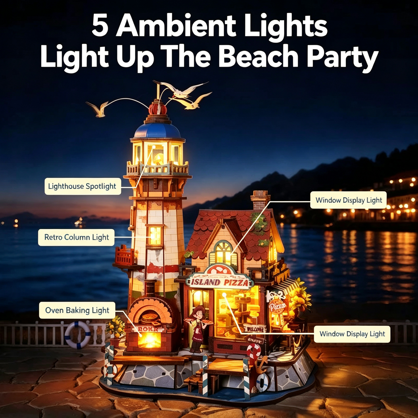 RORK Island Pizzeria DIY Wooden Model Premium Gift