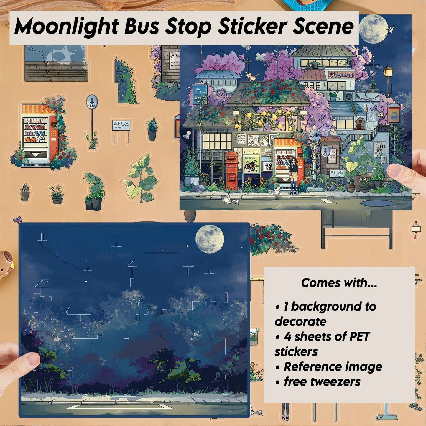Moonlight Bus Stop Sticker Scene