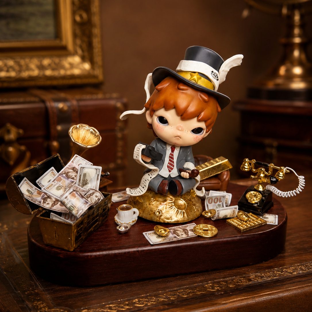 Handmade Hir0n0 The Businessman Walnut Wood Display Decor — Vintage Money Office Scene