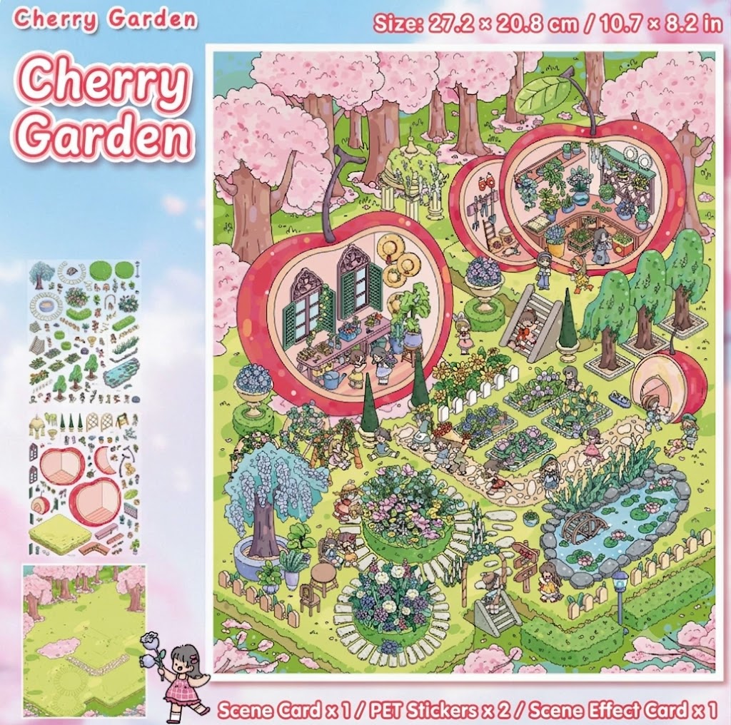 【Free Shipping Over $20】Cherry Garden 3D Diorama Scene Sticker