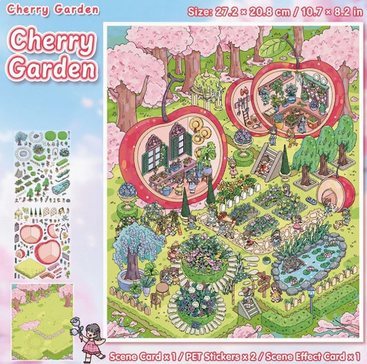 【Free Shipping Over $20】Cherry Garden 3D Diorama Scene Sticker