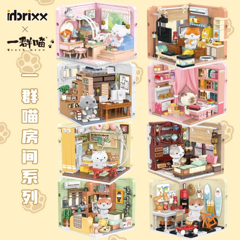 Creative Inbrixx Cats Room Building Blocks Anime Scene DIY House Bed TV Assembly Bricks Decoration Education Toys for Girl Gift