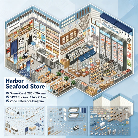 【Free Shipping Over $20】Harbor Seafood Store 3D Diorama Scene Sticker
