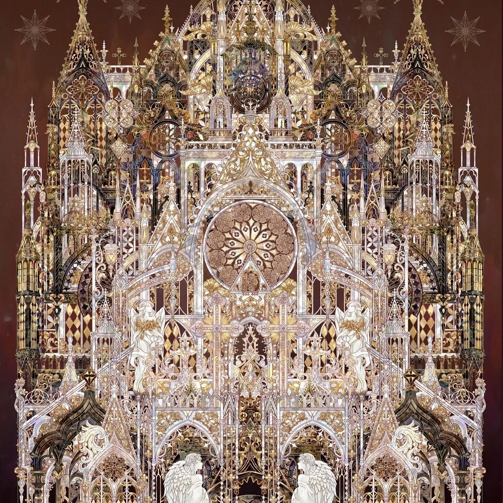 Mu Yao · Li Fugui Shell‑Luster Infinite Castle & Xiaoxitian Diorama Scene Stickers – DIY Collage Decals with Iridescent Pearlescent Finish