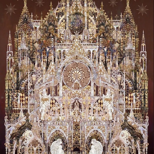 Mu Yao · Li Fugui Shell‑Luster Infinite Castle & Xiaoxitian Diorama Scene Stickers – DIY Collage Decals with Iridescent Pearlescent Finish