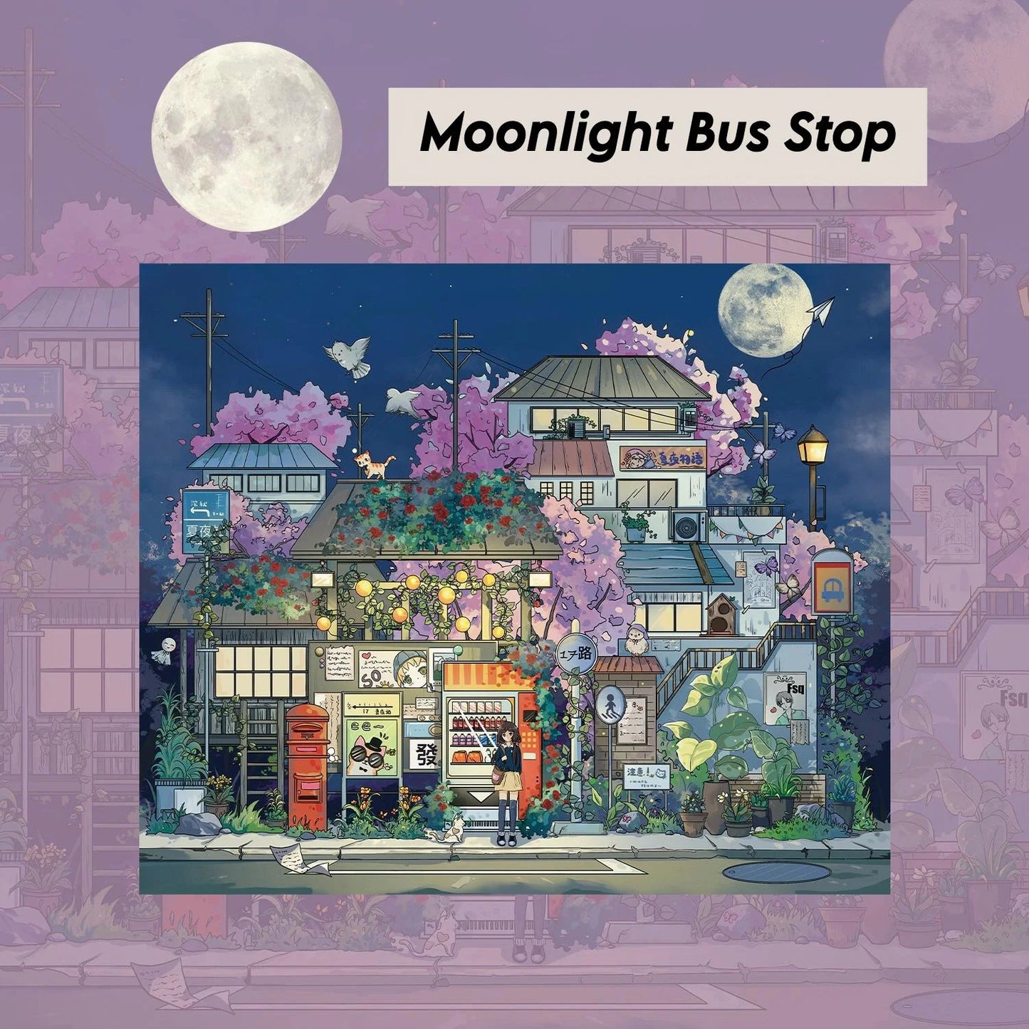 Moonlight Bus Stop Sticker Scene