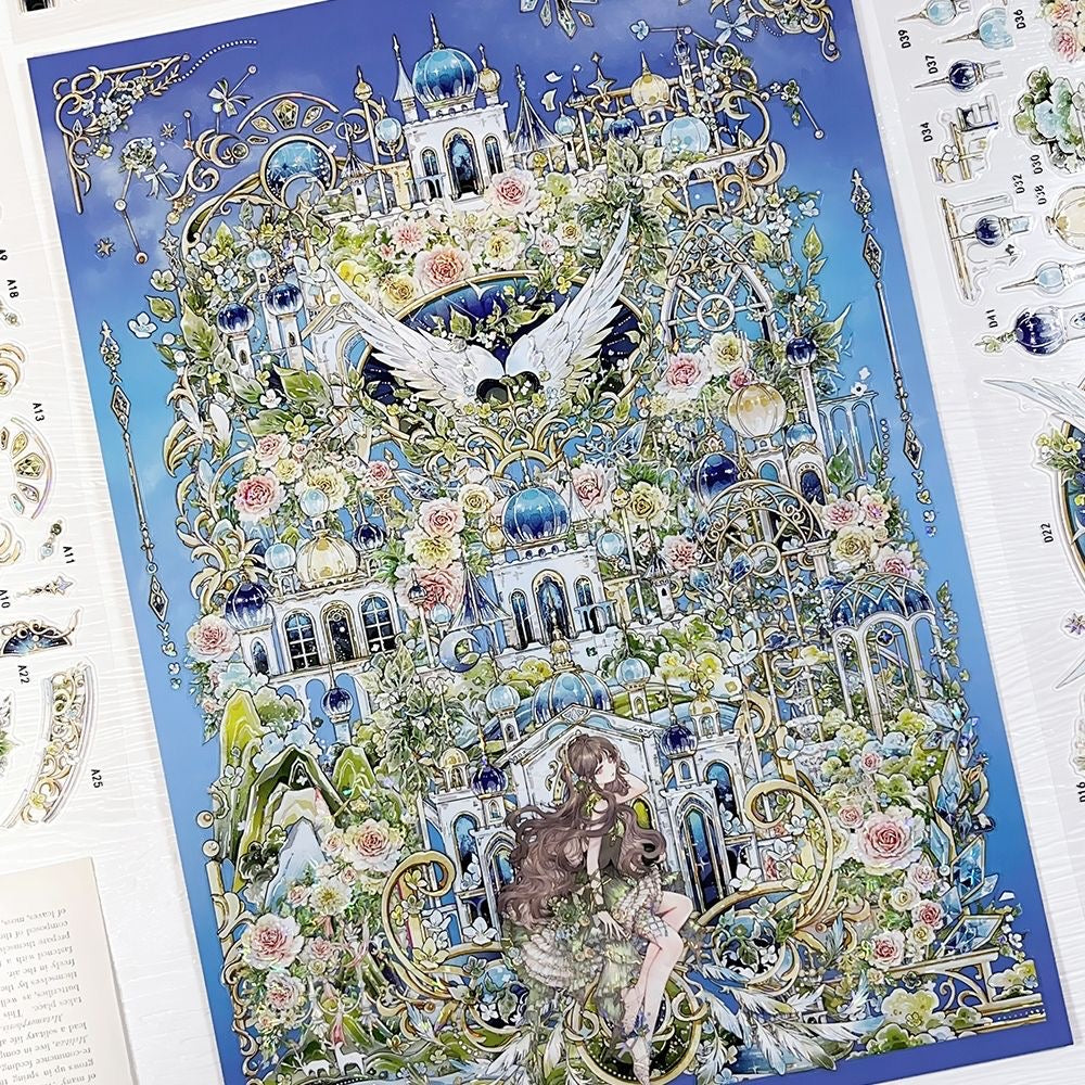 Mu Yao · Li Fugui Shell-Luster Spring Deity Temple & Nocturnal Holy City Castle Scene Diorama Sticker Set