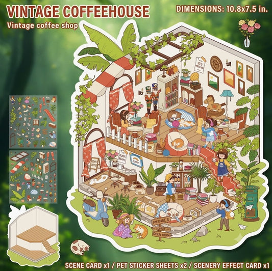 【Free Shipping Over $20】VINTAGE COFFEE HOUSE 3D Diorama Scene Sticker