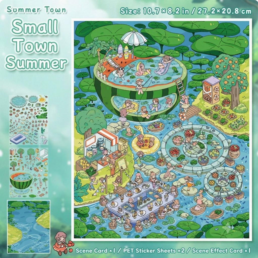【Free Shipping Over $20】Summer Town 3D Diorama Scene Sticker