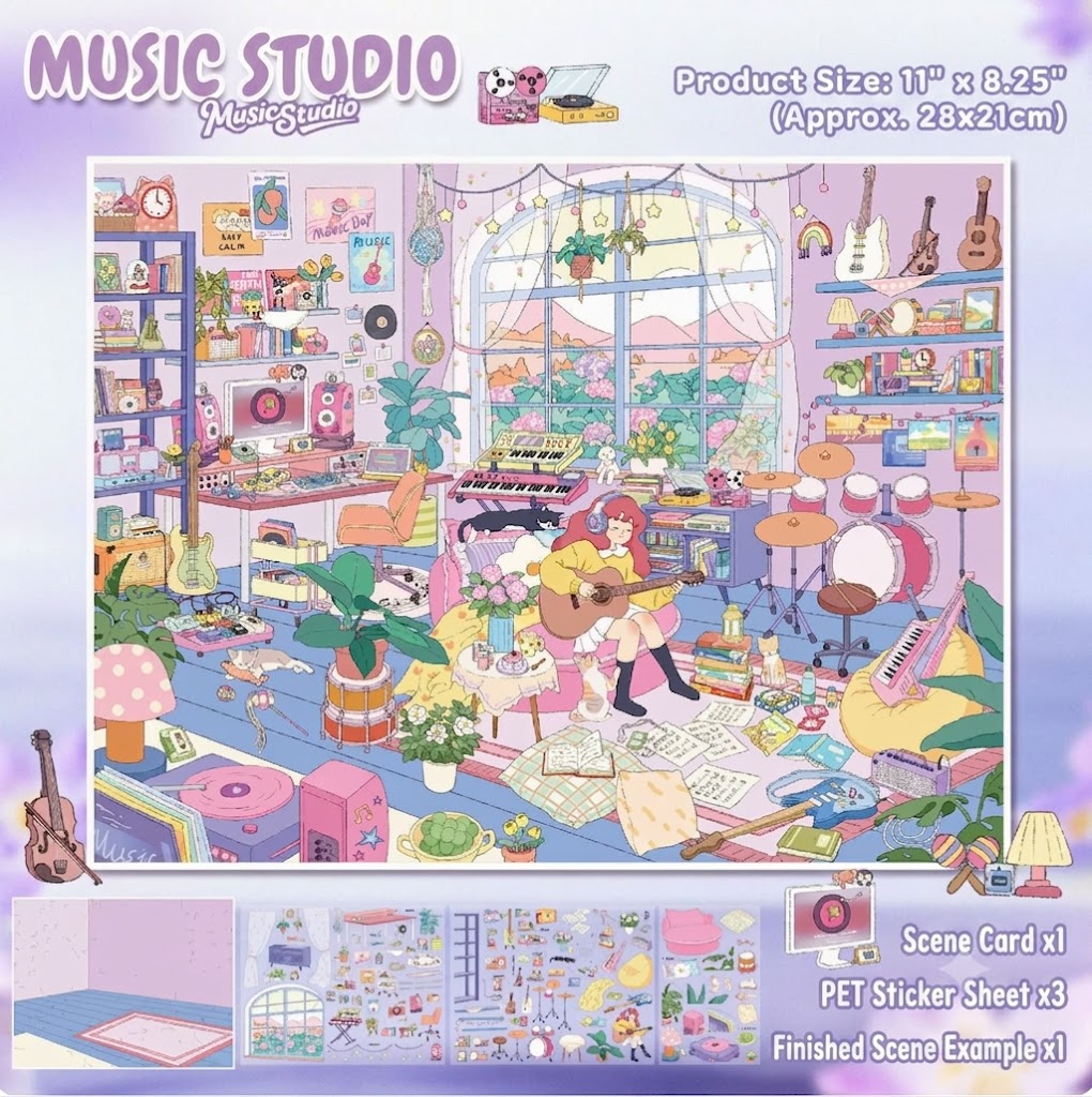 【Free Shipping Over $20】MUSIC STUDIO 3D Diorama Scene Sticker