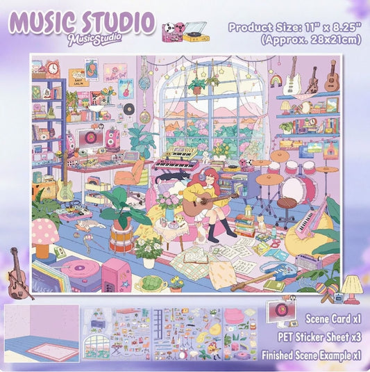 【Free Shipping Over $20】MUSIC STUDIO 3D Diorama Scene Sticker